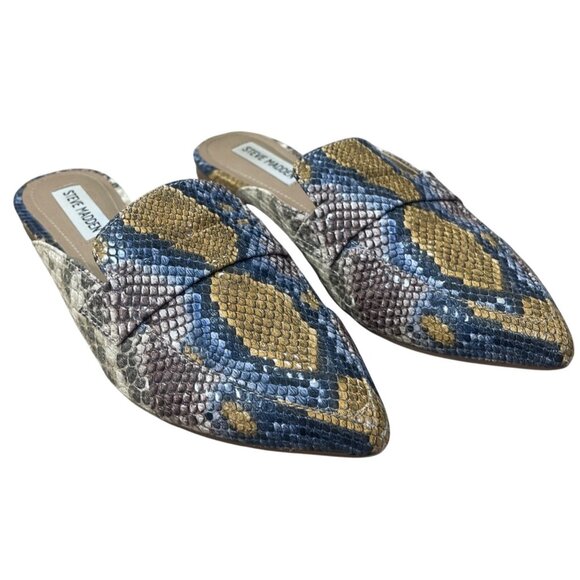 Steve Madden Shoes - Steve Madden Snake Print Mule Loafer Shoe Flavor Blue Yellow Size 8